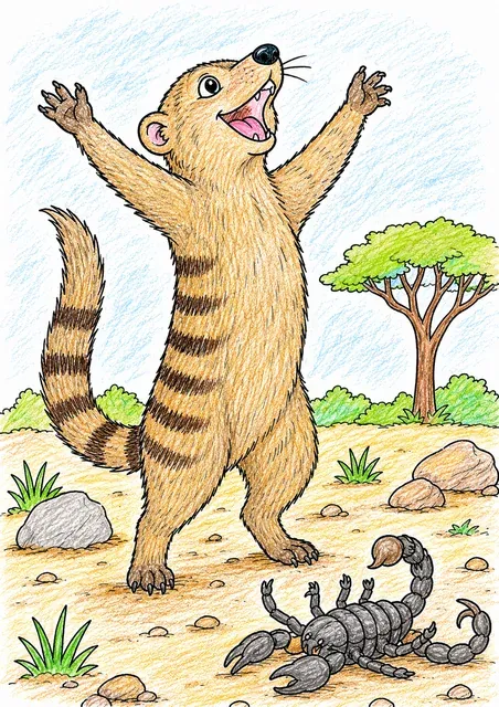獴在捕猎成功后跳起胜利之舞 – 涂色效果预览