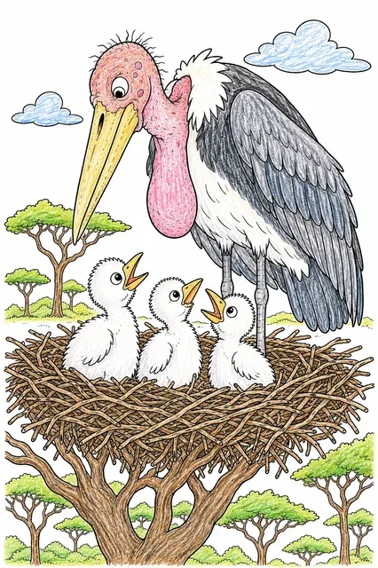 Marabu-Storch bewacht seine Jungen im Nest – So könnte es aussehen