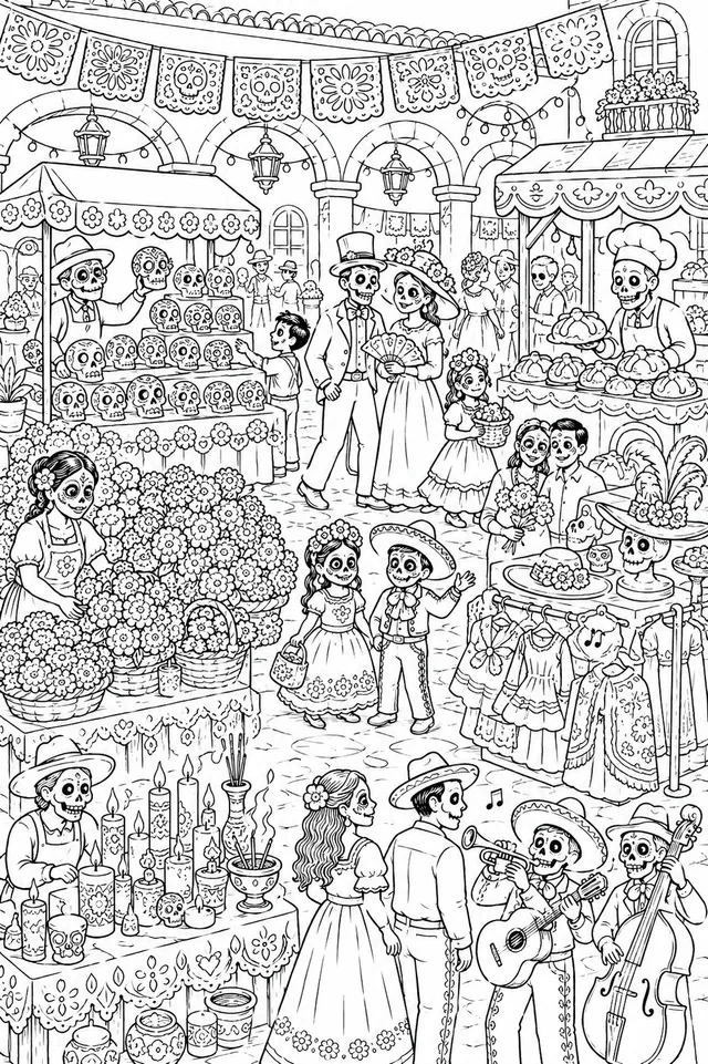 Markt-Wimmelbild beim Día de los Muertos