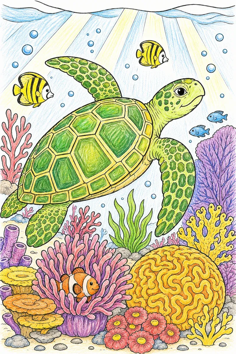 海龟游过珊瑚礁
