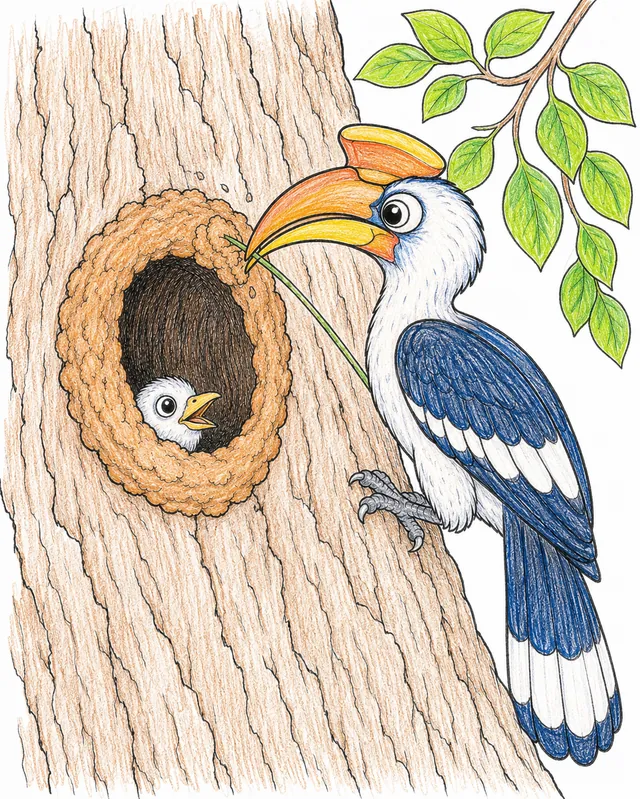 Nashornvogel baut sein Nest in der Baumhöhle – So könnte es aussehen