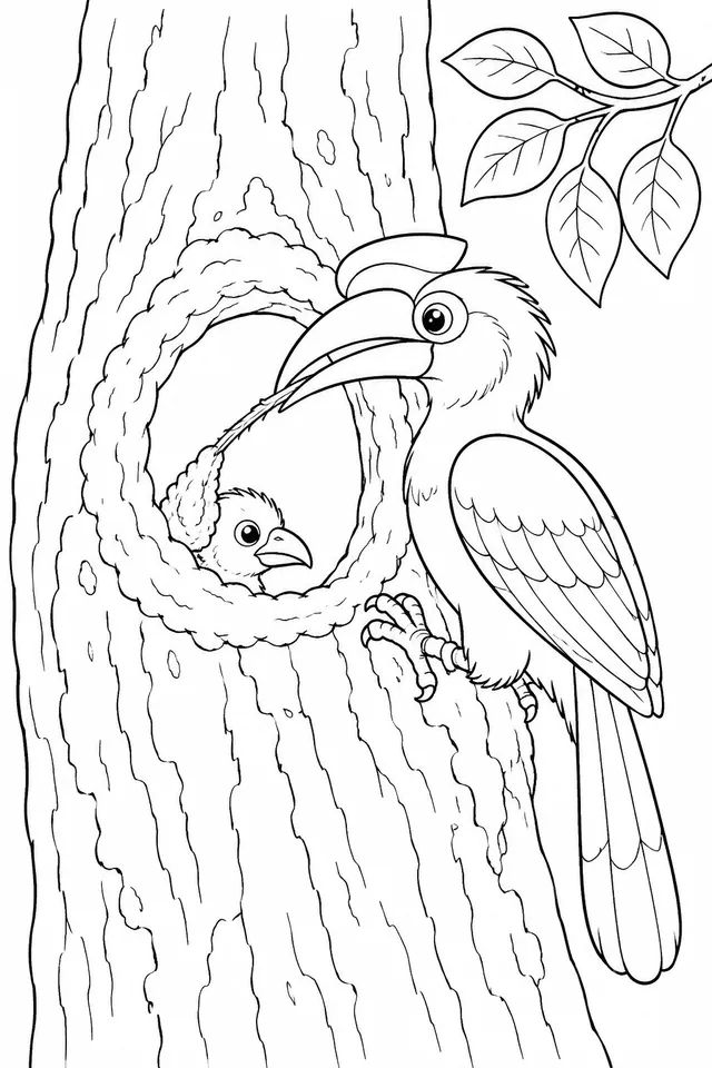 Nashornvogel baut sein Nest in der Baumhöhle