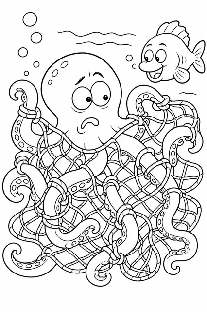 Oktopus verknüpft sein Netz beim Angeln