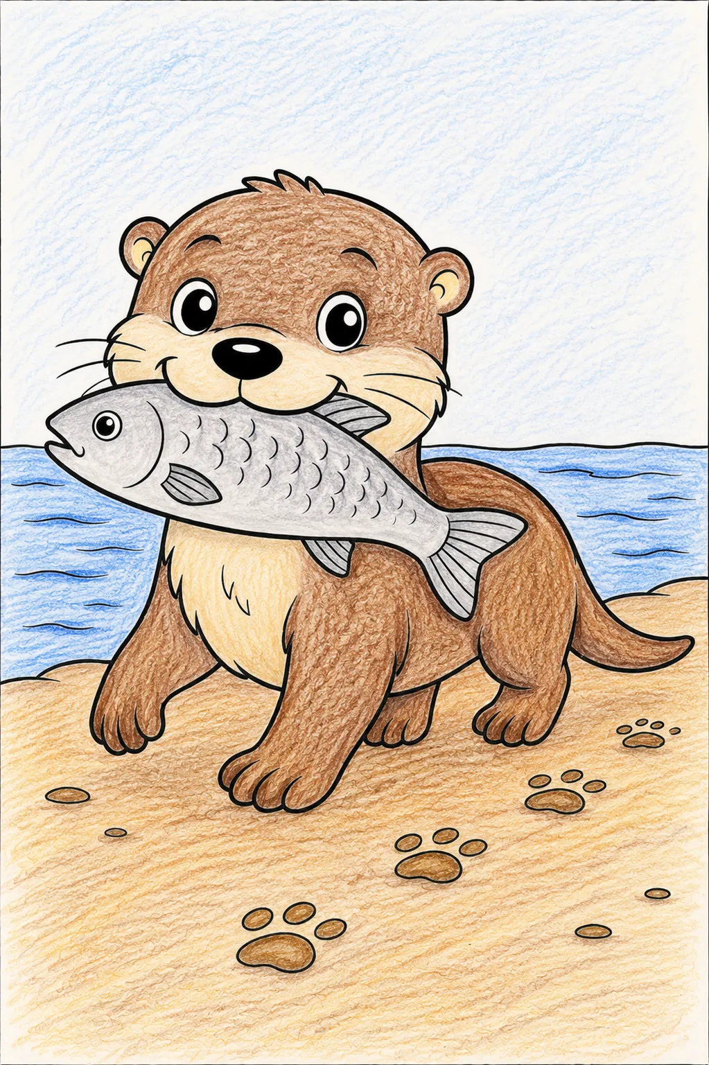 Kleiner Otter trägt seinen Fisch nach Hause