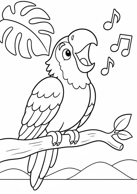 Papagei singt laut auf seinem Lieblingsast