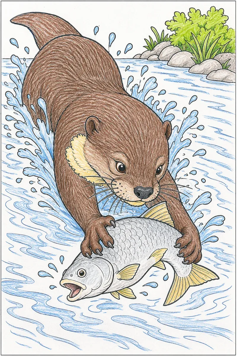Riesenotter fängt geschickt einen Fisch im Amazonas