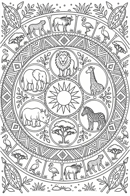 African Savannah Mandala with Animal Motifs