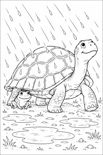 乌龟在雨中背着自己的房子走