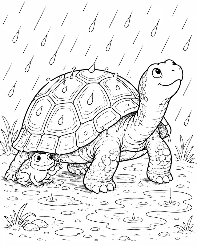 乌龟在雨中背着自己的房子走