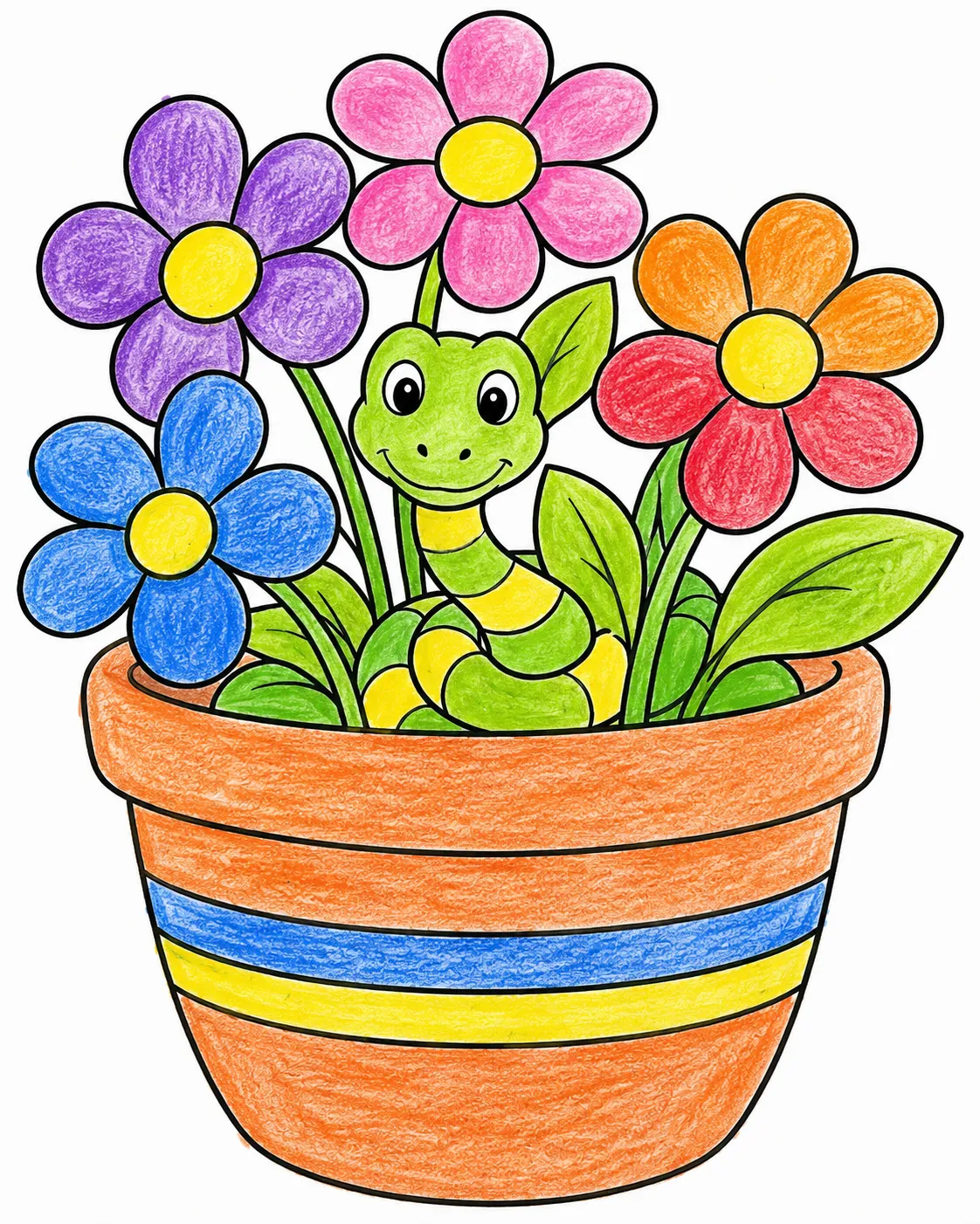 Kleine Schlange versteckt sich im Blumentopf