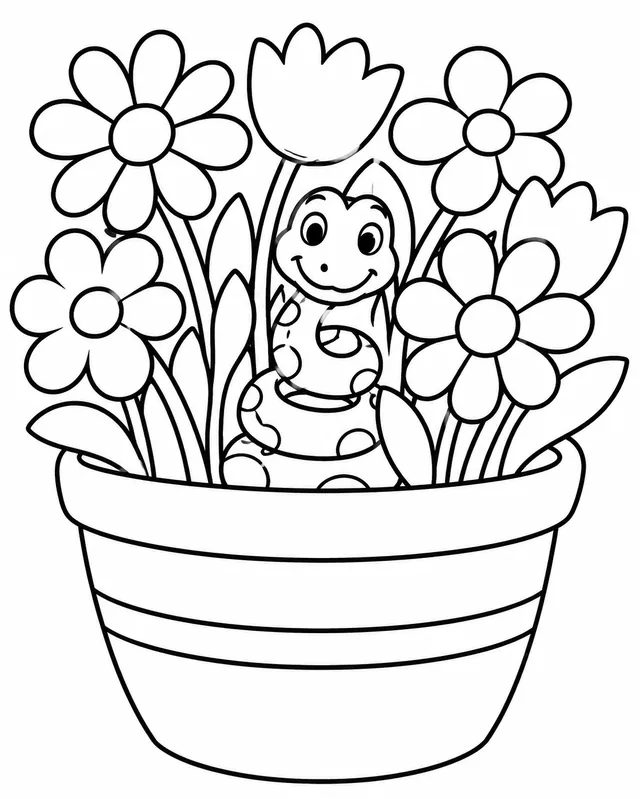 小蛇藏在花盆里