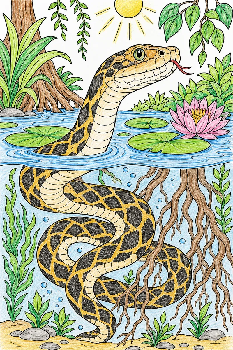 水蛇在亚马逊河水中滑行