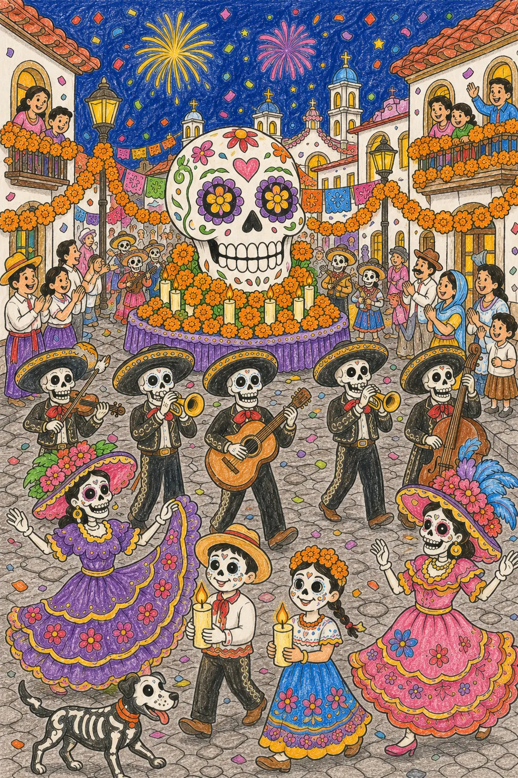 Día de los Muertos Straßenzug mit Musik und Tanz