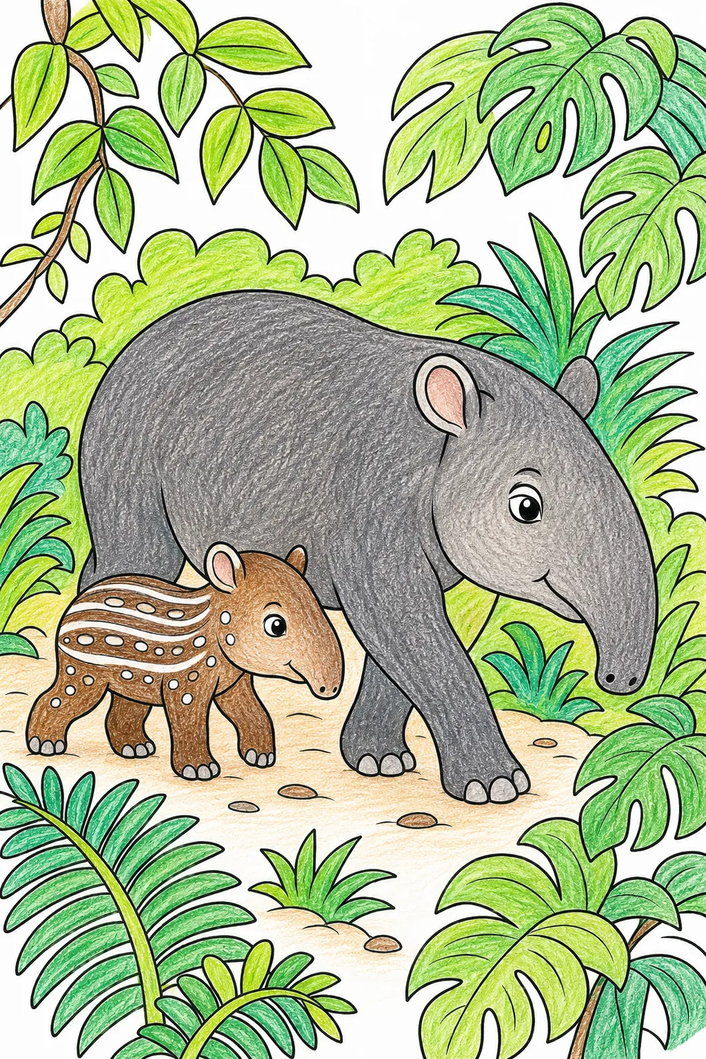 Tapir-Baby folgt seiner Mutter durch den Dschungel