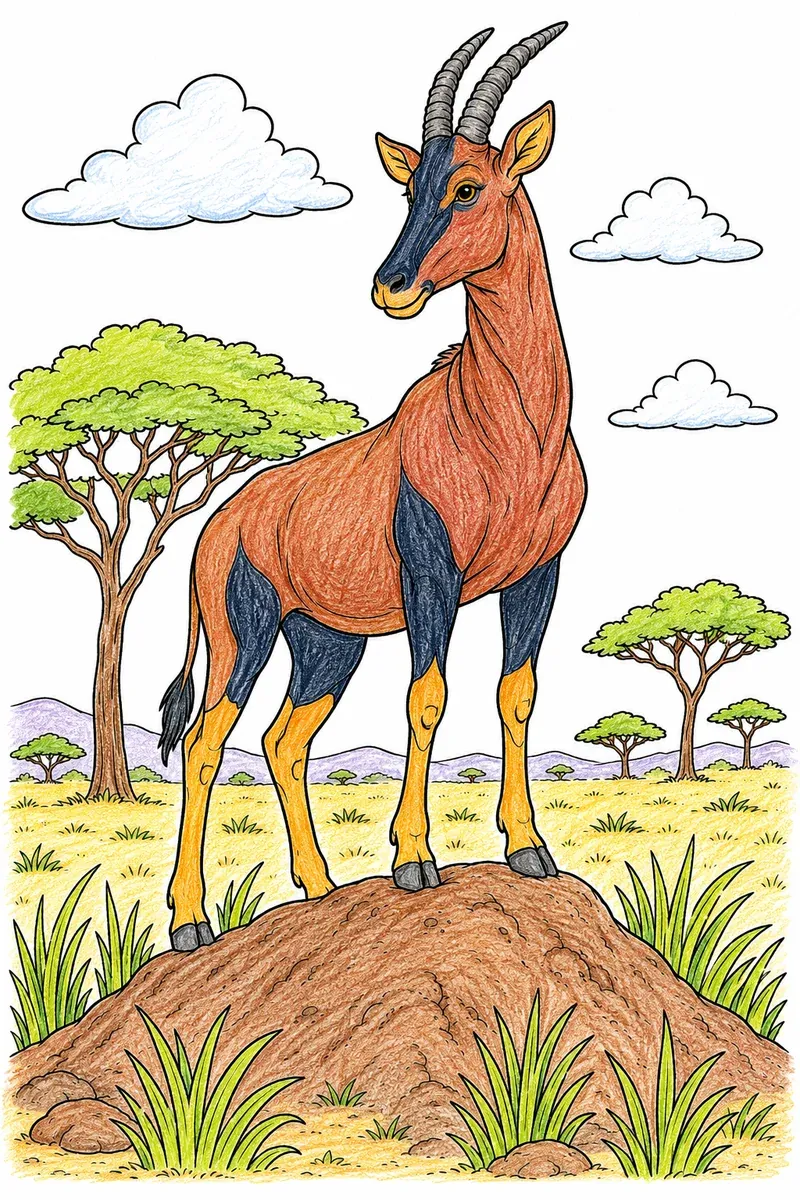 Topi-Antilope schaut stolz aus einem Hügel hervor