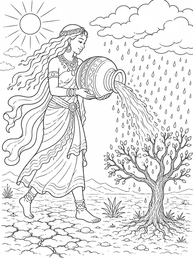 水灵女神用水罐呼唤雨水