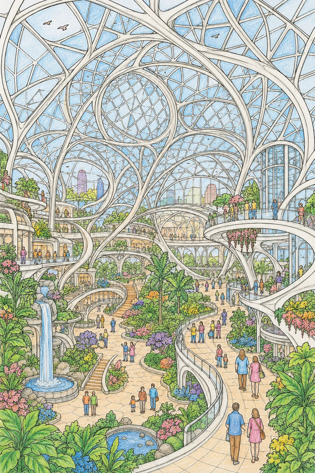 Futuristisches Gewölbe aus Glas und Stahl