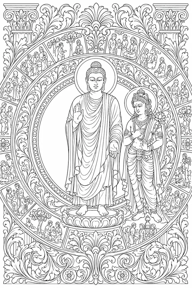 गंधार / पाकिस्तान – हेलेनिस्टिक-बौद्ध / खड़े बुद्ध / बोधिसत्व / एकेंथस / कथा-फ्रिज़ – मंडल