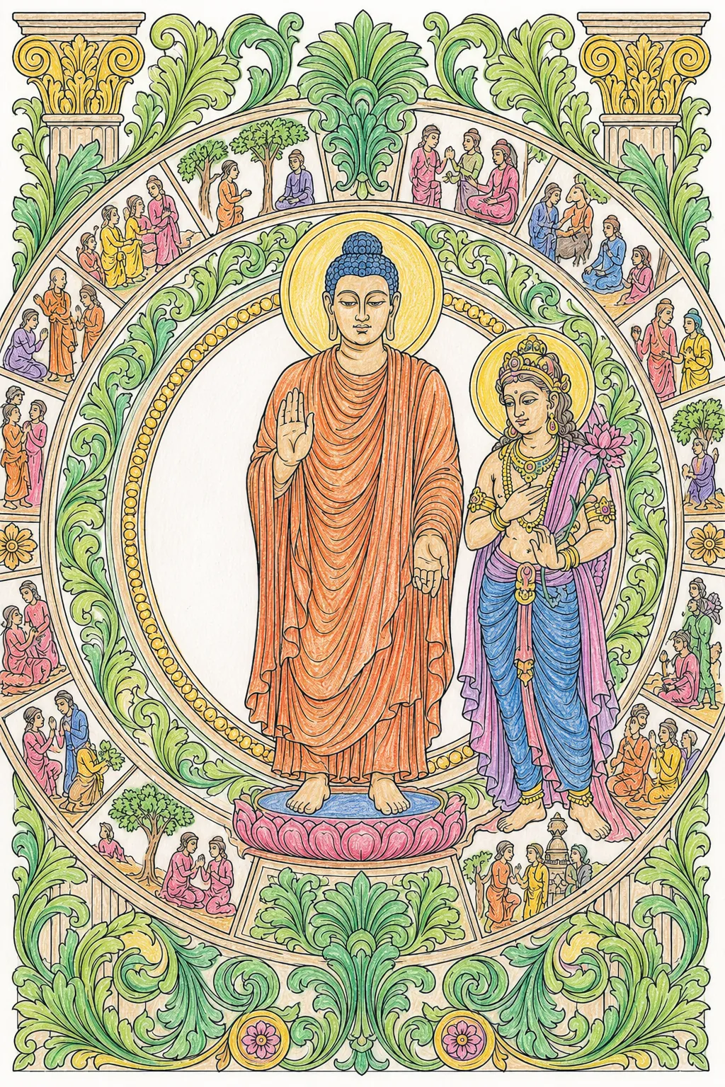 गंधार / पाकिस्तान – हेलेनिस्टिक-बौद्ध / खड़े बुद्ध / बोधिसत्व / एकेंथस / कथा-फ्रिज़ – मंडल