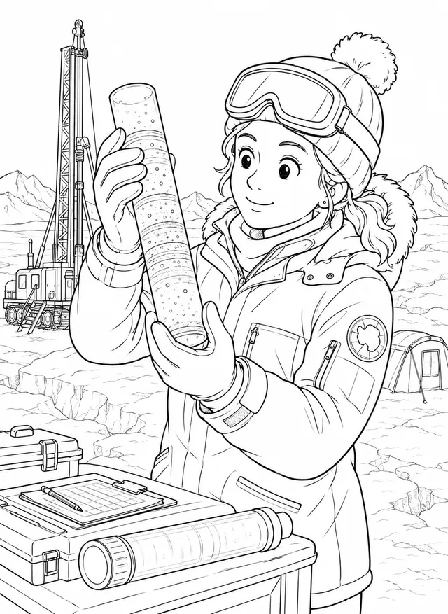 Glaziologin untersucht Eisbohrkern in der Antarktis