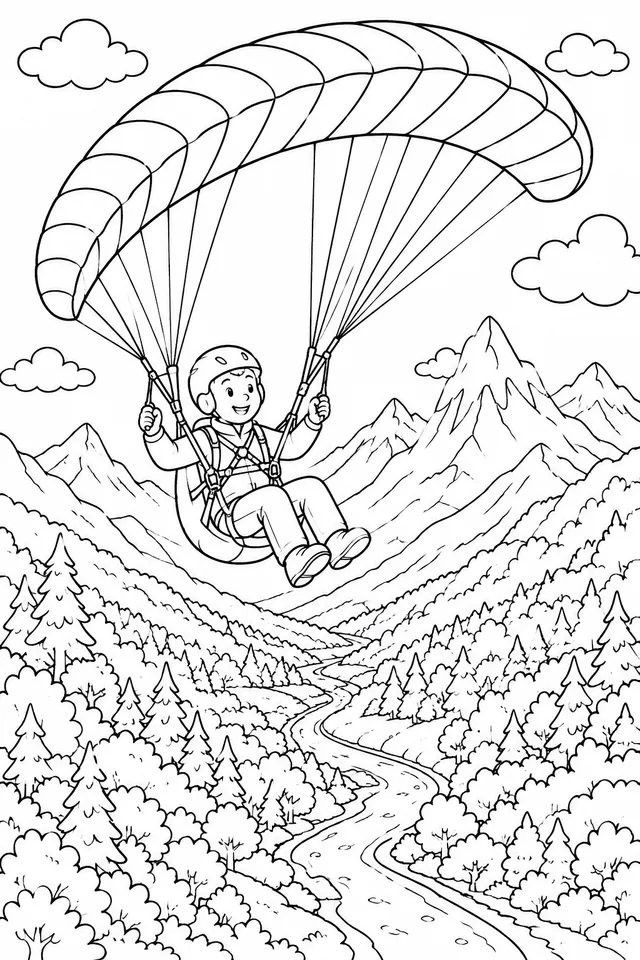 Gleitschirmflieger schwebt über ein herbstliches Alpental