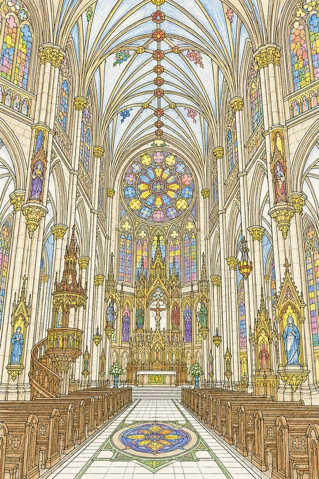 Gotische Kathedrale: Innenraum mit Kreuzrippengewölbe – So könnte es aussehen