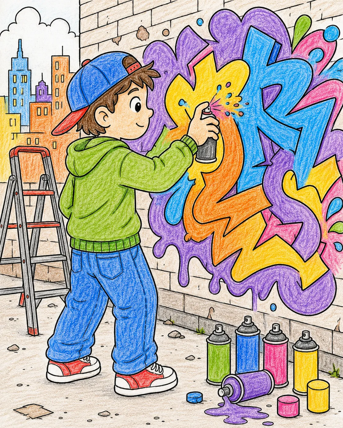 Graffitikünstler sprüht Wandgemälde