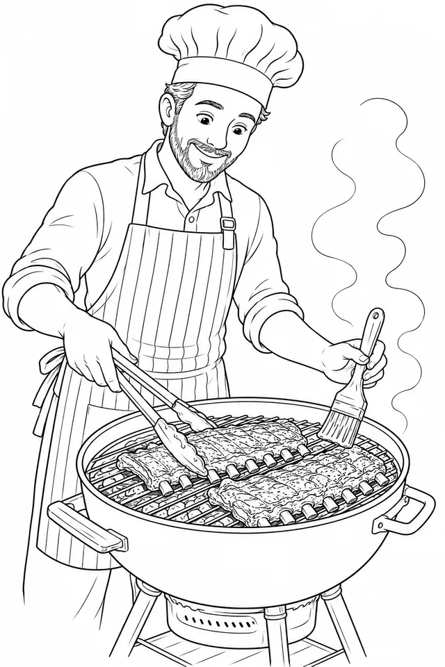 Grillmeister bereitet BBQ-Ribs auf dem Grill zu