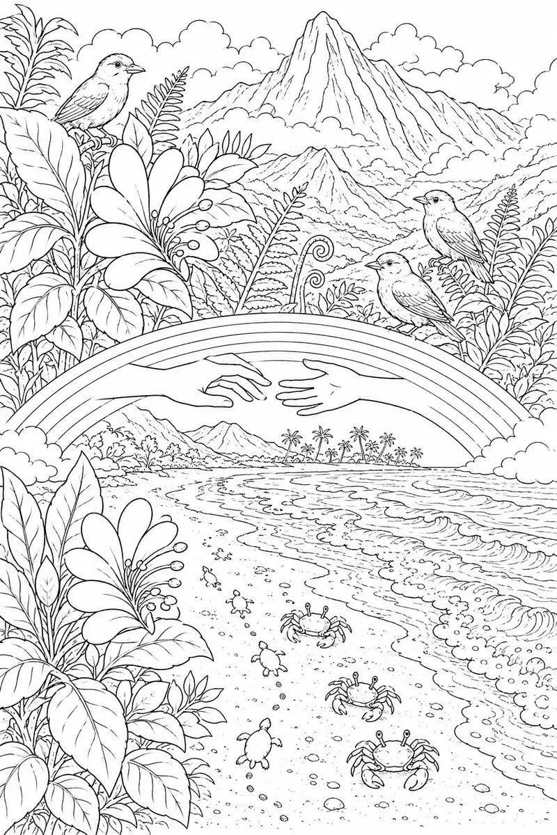 瑙帕卡双联画：山花与海岸花，彩虹相连