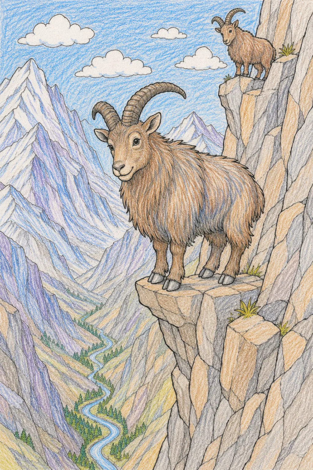 Himalayan Mountain Goat Balancing on a Rock Ledge