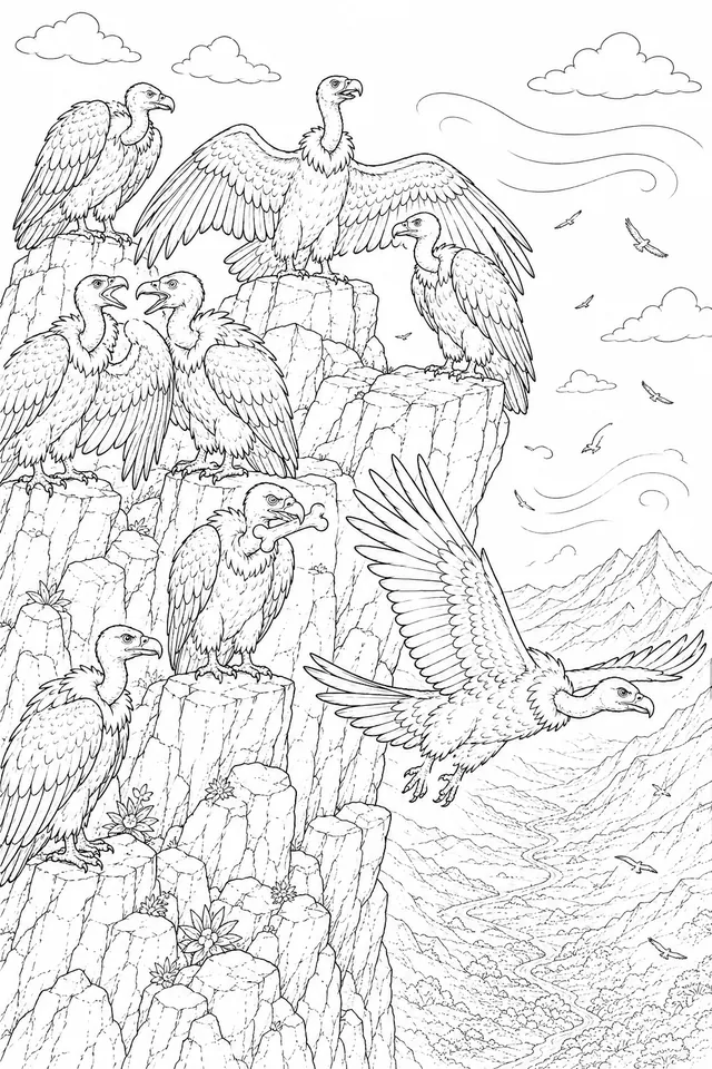 Himalaya-Geier-Kolonie auf Felsgipfel
