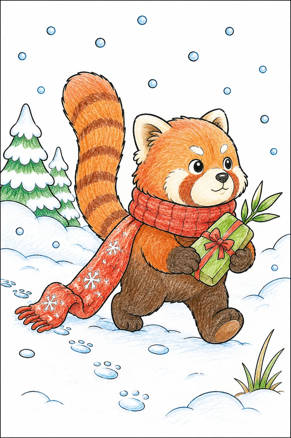 小熊猫在雪中戴羊毛围巾