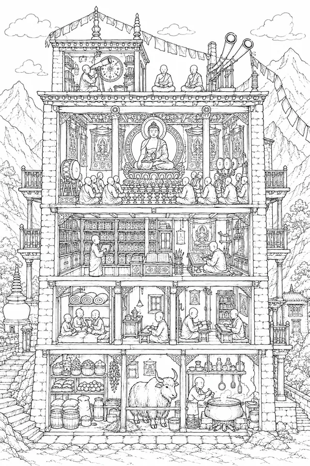 Himalaya-Kloster-Querschnitt