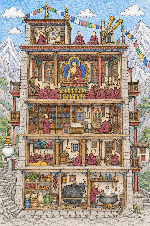 Himalaya-Kloster-Querschnitt – So könnte es aussehen