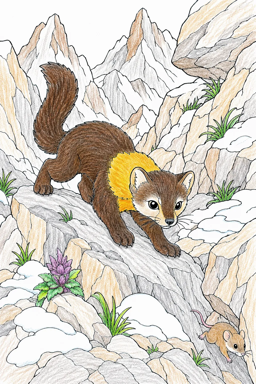 Himalayan-Marder jagt im Felsgelände
