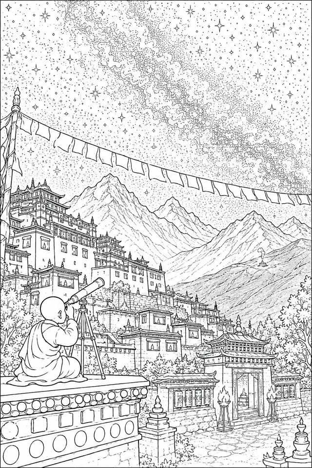 Himalaya-Nacht: Sterne über dem Kloster