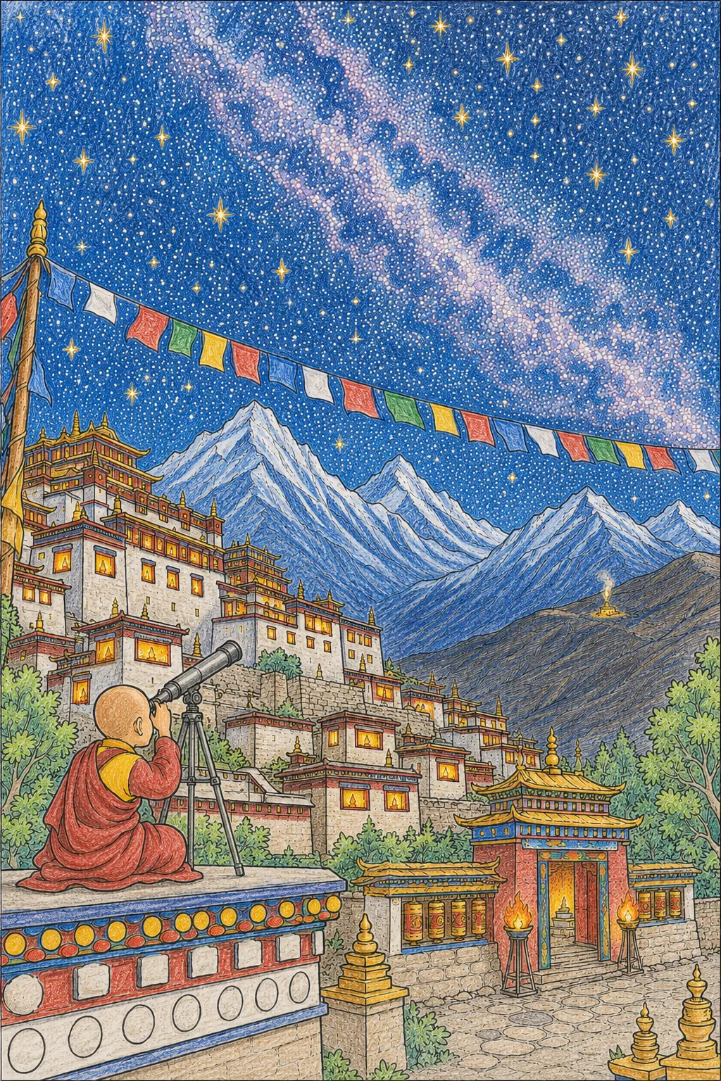 Himalaya-Nacht: Sterne über dem Kloster