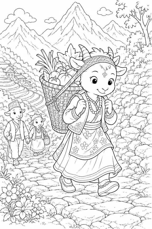 Nepalese Girl Carrying a Doko Basket
