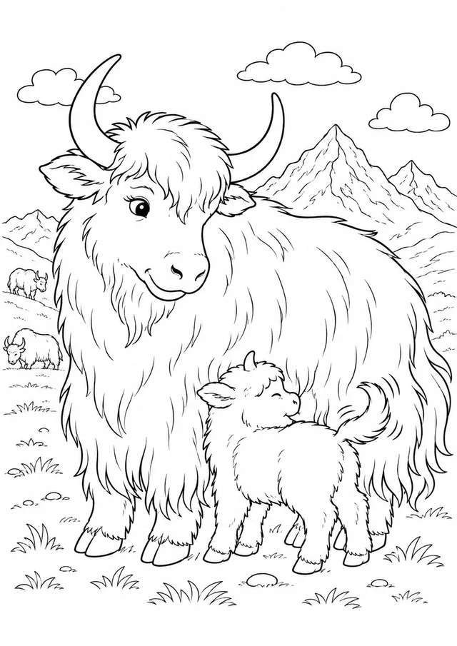 Yak-Mutter säugt ihr Kalb
