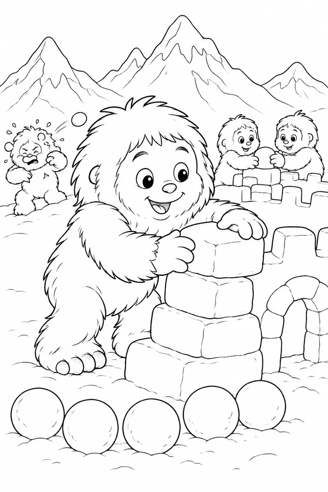 Yeti Family Picnicking on a Mountain Pass