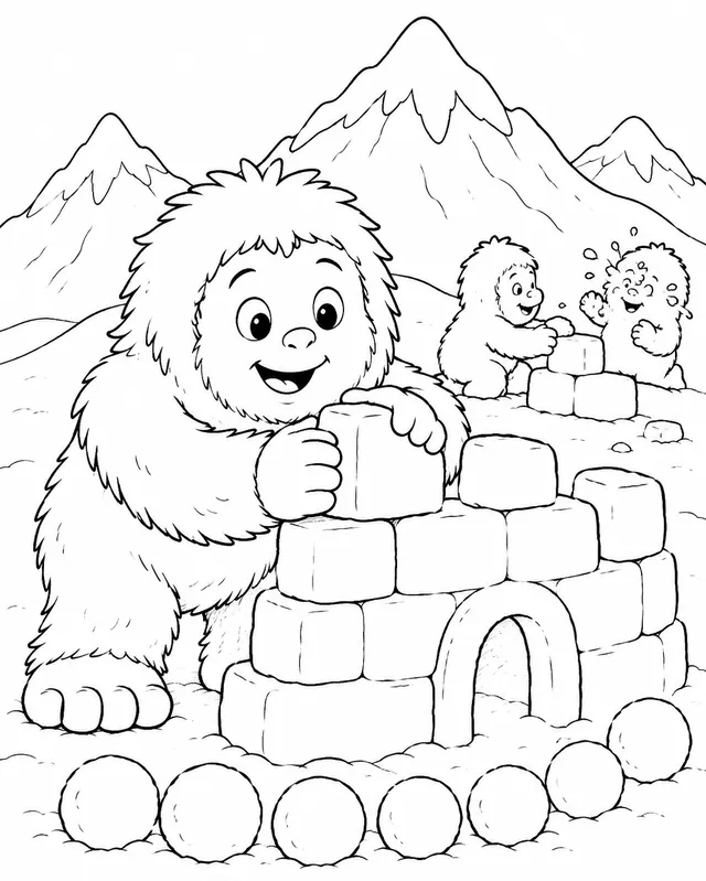 Yeti-Kind baut Schneefort