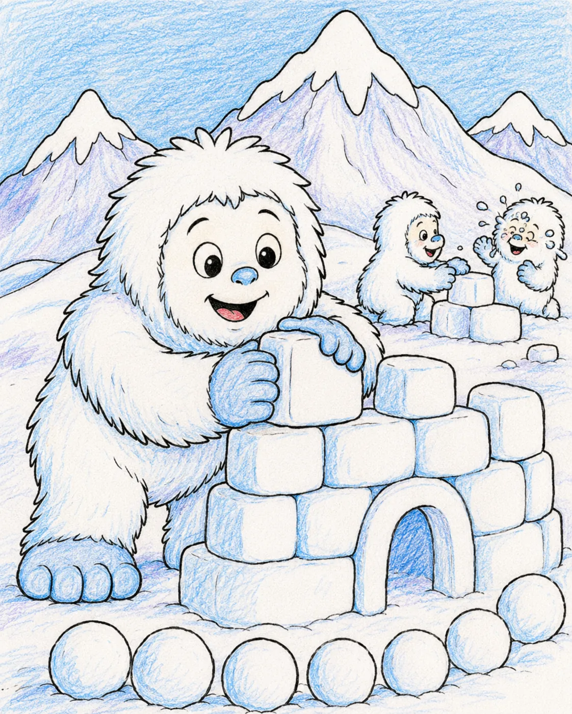 Yeti-Kind baut Schneefort