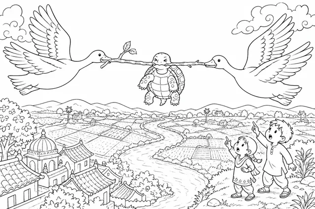 The Tortoise and Two Geese in Flight