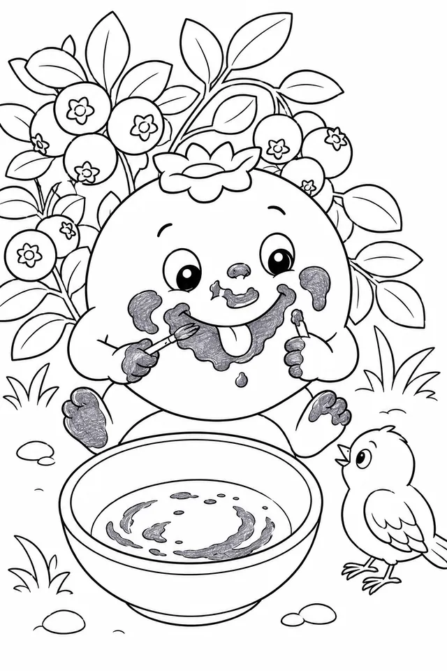 蓝莓孩子自豪地用新鲜蓝莓涂蓝色口腔印记