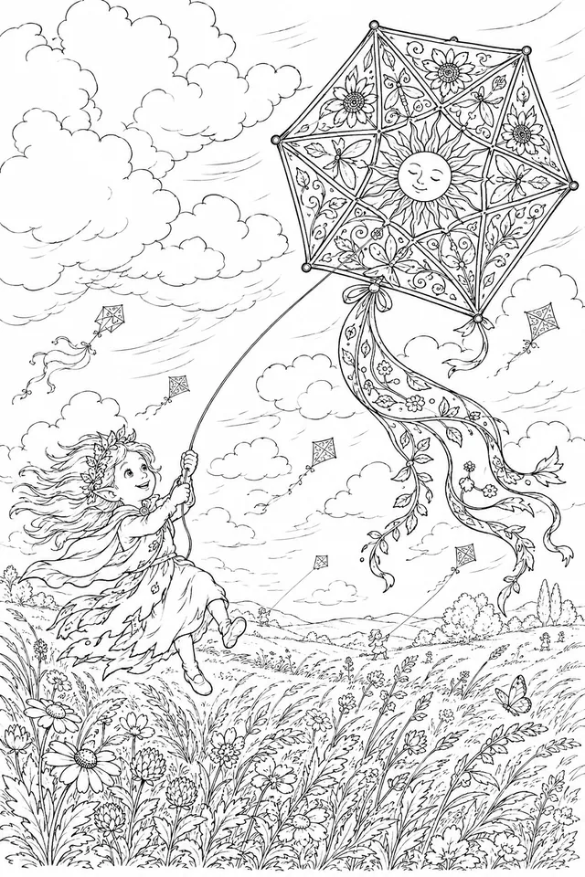 Drachenflieger-Geist zieht seinen riesigen Drachen über das Sommerfeld