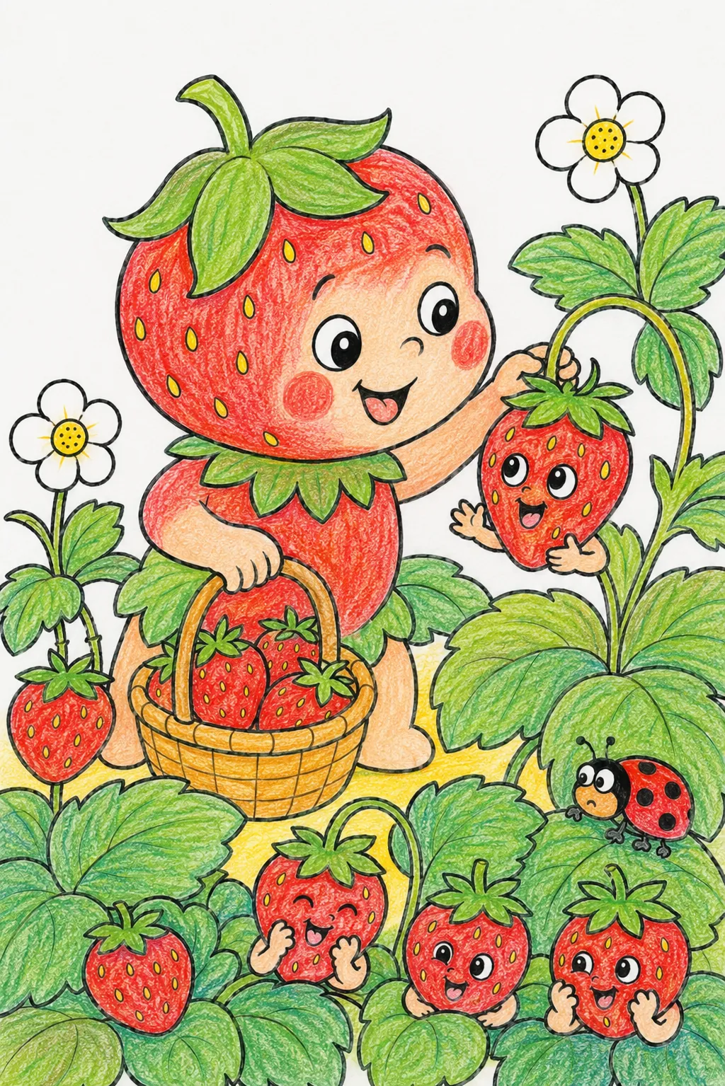 草莓孩子采摘最后成熟的夏天水果