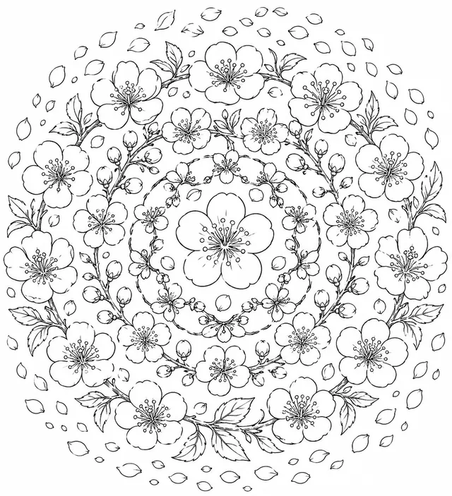 Frühlings-Blütenkreis-Mandala: Kirsche, Apfel und Pflaume