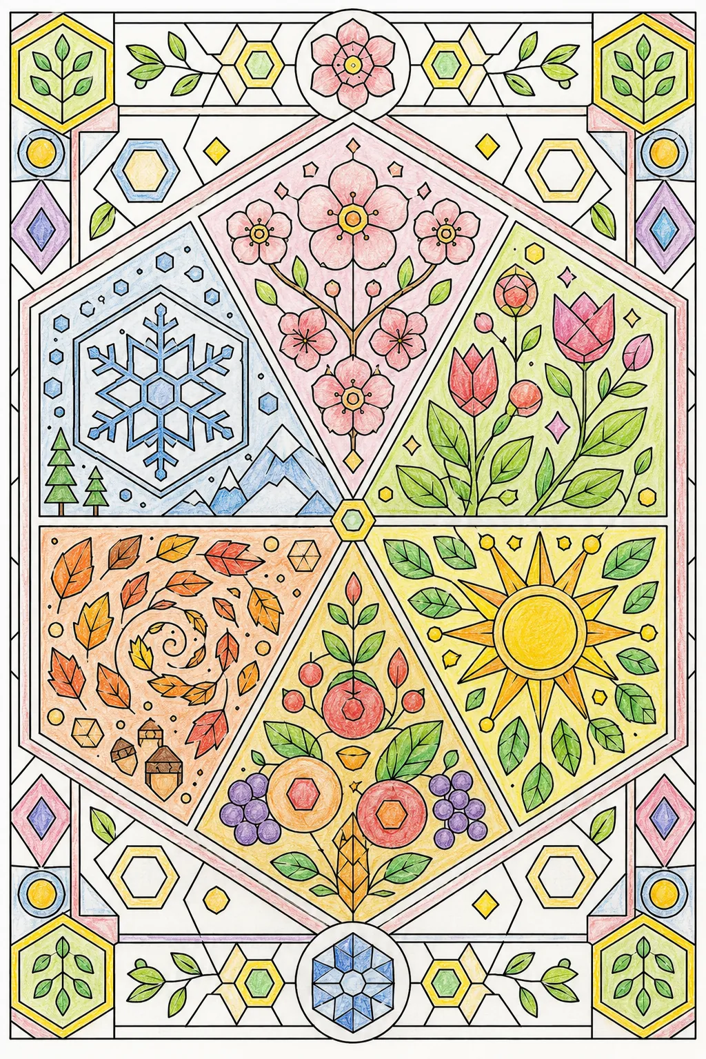 Geometrisches Jahreszeiten-Hexagon