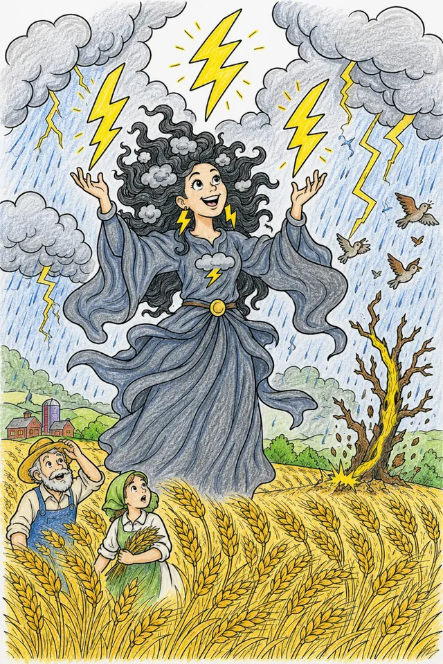 Sommergewitter-Fee jongliert Blitze über dem Getreidefeld – So könnte es aussehen