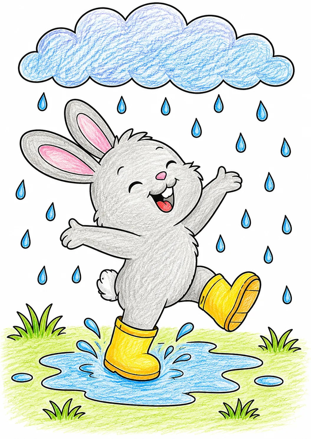 Bunny Child Dancing in the Spring Rain